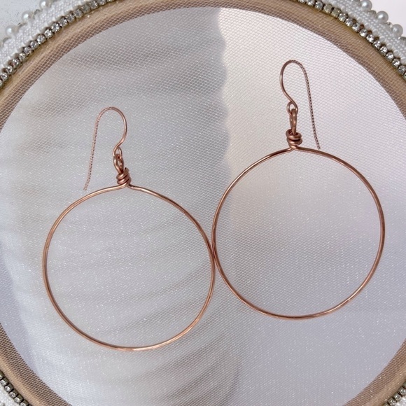 Artisan Hammered Copper Hoop Earrings 2” - Picture 1 of 12
